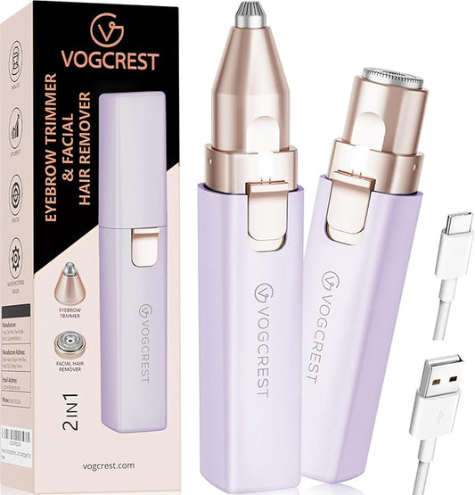 Rechargeable Facial Hair Remover for Women: 2 in 1 Electric Eyebrow and Facial Hair Remover - Suitable for Middle-aged Women’s Eyebrow, Chin, and Cheek Trimming - with Built-in LED Light(Purple)