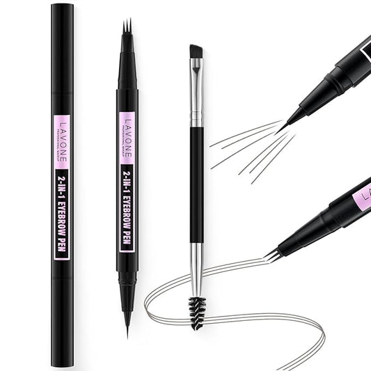 LAVONE Eyebrow Pencil, 2-In-1 Waterproof Eyebrow Pen, with 3 Tip Microblading Eyebrow Pen and Ultra-Precise Brow Pencil, Dual-ended Eyebrow Brush, for Eyebrow Makeup - Grey