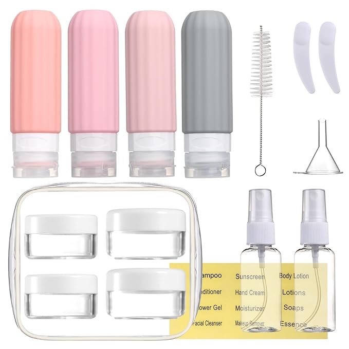 16 Pack Travel Bottles Set for Toiletries, Leakproof Travel Containers for Toiletries TSA Approved Silicone Travel Accessories Squeezable Refillable 3oz for Shampoo Conditioner Lotion