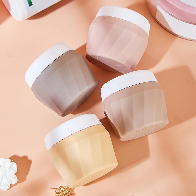 Travel Containers for Toiletries, Premium Silicone Cosmetic Cream Jars, TSA Approved Leak-Proof Refillable Travel Size Toiletries with Clear Bag for Cosmetic Face Body Cream (Apricot, 1OZ)