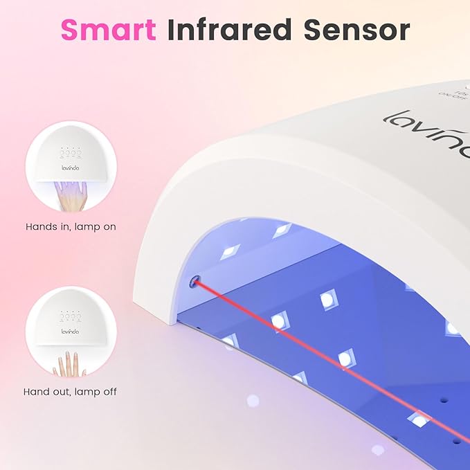 Lavinda UV LED Nail Lamp for Gel Polish, Glow Lite 48W UV Light for Nails Professional Nail Dryer Fast Curing Lamp with 4 Timers, Smart Sensor, Detachable Base for Hands & Feet Home Salon DIY Manicure