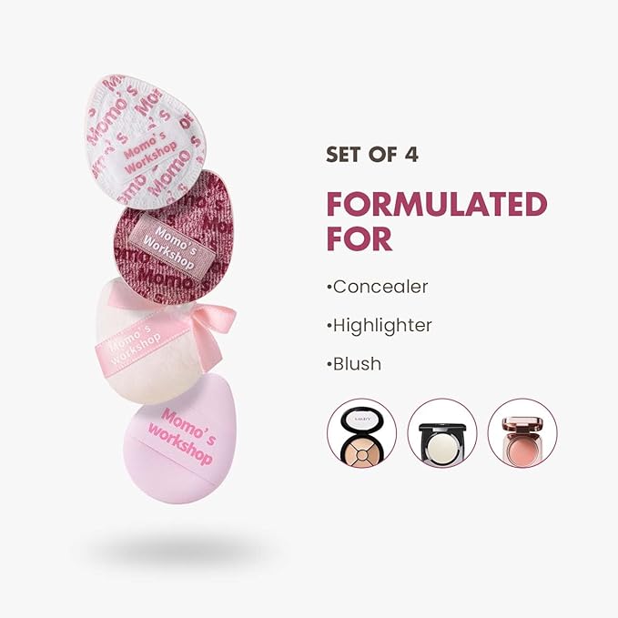 Mini Denim Makeup Sponge Set,Professional Blenders Sponge for Concealer/Blush/Highlighter, Perfect for Detail Work & Travel,4pcs,Pink,with Travel Pouch,Beginer-Friendly & Reusable