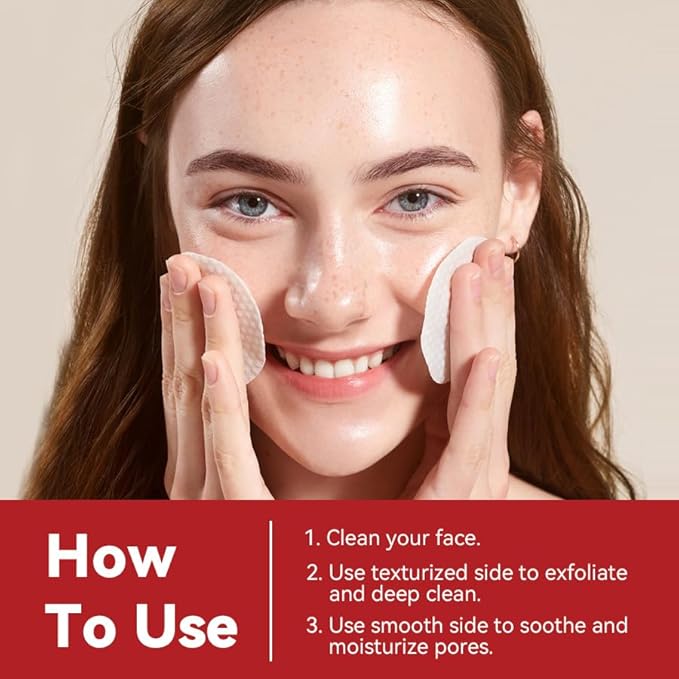 Facial Peeling Pads with Succinic Acid, Niacinamide, AHA, BHA, Panthenol for Breakout-Prone Skin, Red (70p, Succinic Acid)