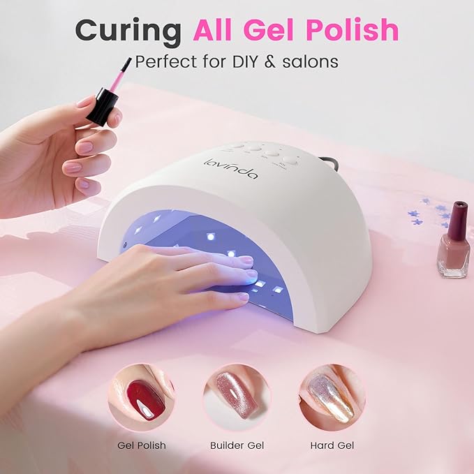 Lavinda UV LED Nail Lamp for Gel Polish, Glow Lite 48W UV Light for Nails Professional Nail Dryer Fast Curing Lamp with 4 Timers, Smart Sensor, Detachable Base for Hands & Feet Home Salon DIY Manicure