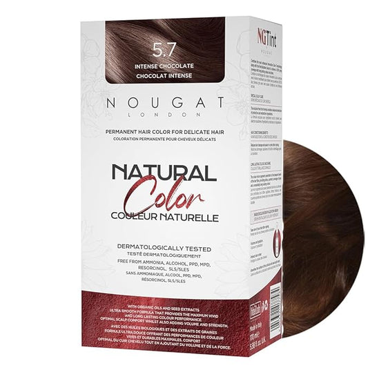 NOUGAT Intense Chocolate Natural Permanent Hair Color Kit,Dermatologically Tested, Ammonia & Alcohol Free, 100% Grey Coverage, Hair Mask & Essence included, Long Lasting