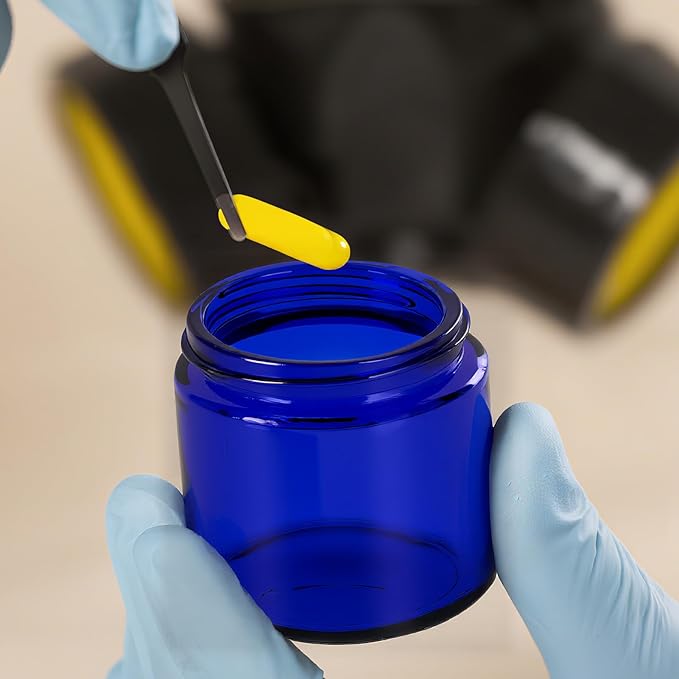 4oz Jars with Lids, Hoa Kinh 12 Pack Blue Glass Jars with Lids Empty Cosmetic Containers Round Airtight Glass Jar with Inner Liners and black Lid for Storing Lotions, Powders, and Ointments