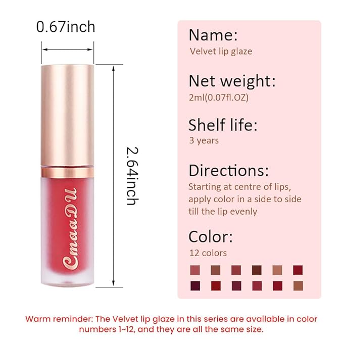 evpct 1Pcs Mauve Matte Liquid Lipstick Lip Gloss Glossy Set for Black Women 24 Hour Pink Silky Velvet Lipstick labiales matte larga duracion mate 24 horas originales 01#