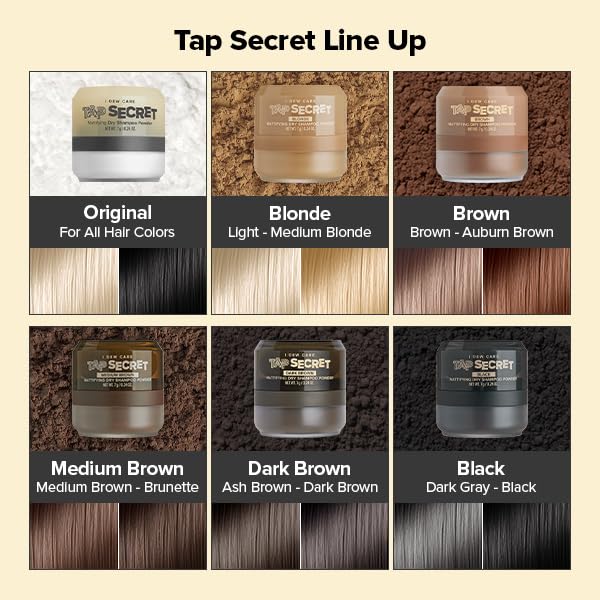 I DEW CARE Tap Secret Dry Shampoo Powder with Biotin - Tap Secret Original Duo set | Strengthening & Volumizing, Refillable, Travel size, Non-aerosol, Brunette, Korean Ginseng, 0.24 Oz x 2ea