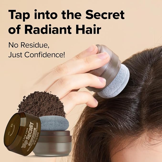 I DEW CARE Tap Secret Dry Shampoo Powder with Biotin - Tap Secret Medium Brown | Strengthening & Volumizing, Powder Type, Refillable, Travel size, Non-aerosol, Brunette, Korean Ginseng, 0.24 Oz