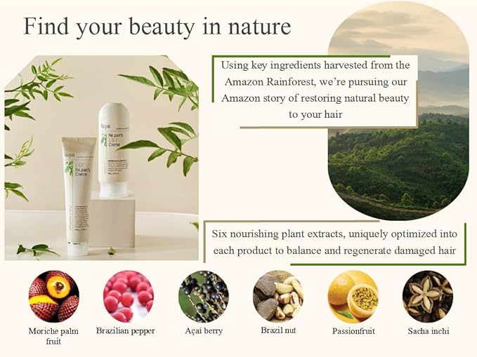 Repit Travel Size Nature Shampoo, Treatment & Rich Cream Contains Sacha Inchi, Omega 3,6,9 for All Hair Types, Restore Dry and Damaged Hair - Sulfate, Paraben, Cruelty Free |RepitUSA