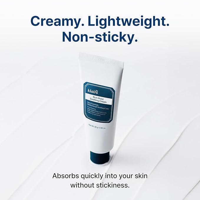 DearKlairs Rich Moist Soothing Cream 80ml, Repair Skin Barrier, Sensitive Skin, Hypoallergenic, Centella Asiatica, Ceramide, Moisturizer, Full Hydration, Non-sticky texture, Korean Moisturizer