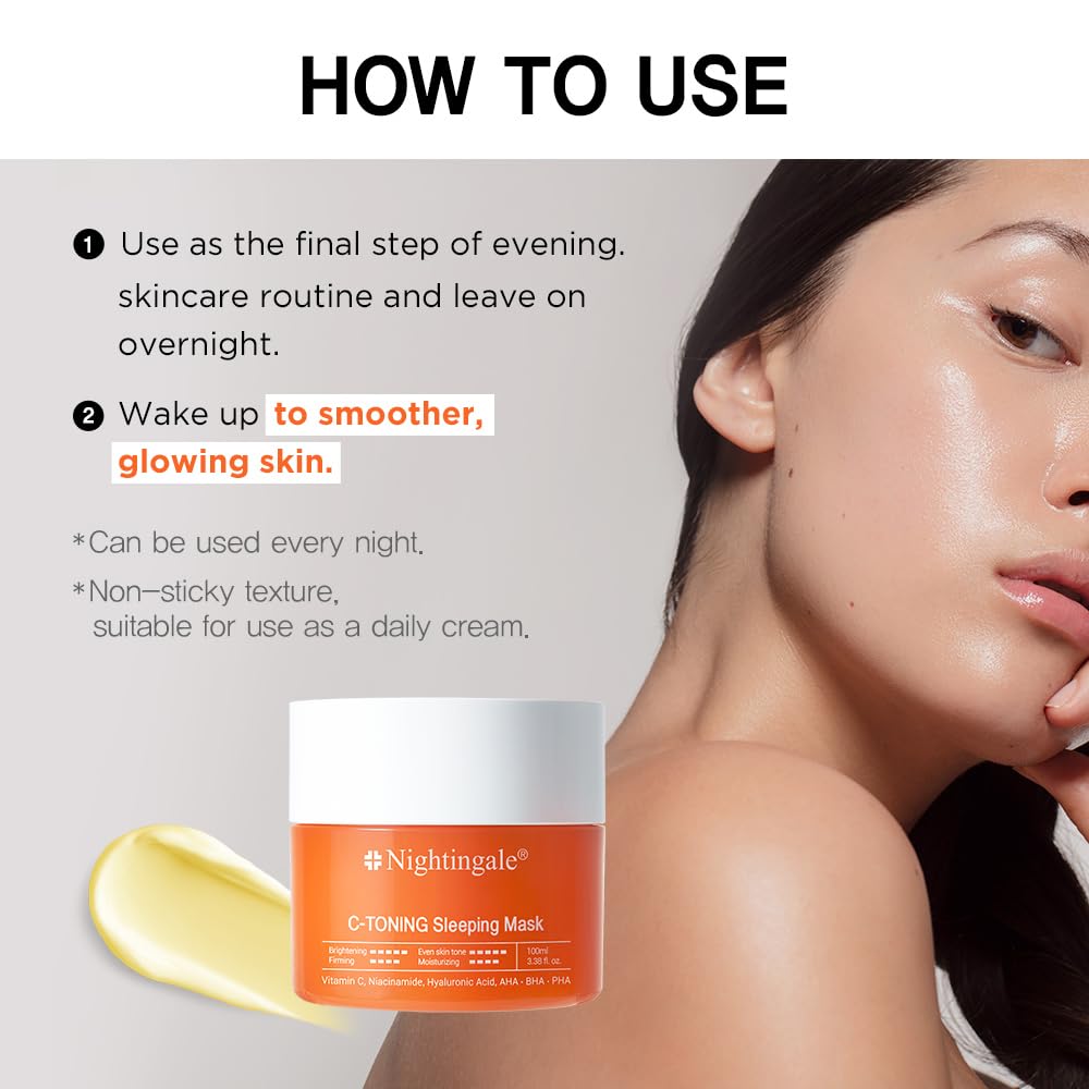 Nightingale C Toning Sleeping Mask, Overnight face Mask For Face, Vitamin C + Niacinamide +AHA, BHA, PHA+ Hyaluronic Acid, Moisturizing & Visibly Brighten, Korean Skin Care