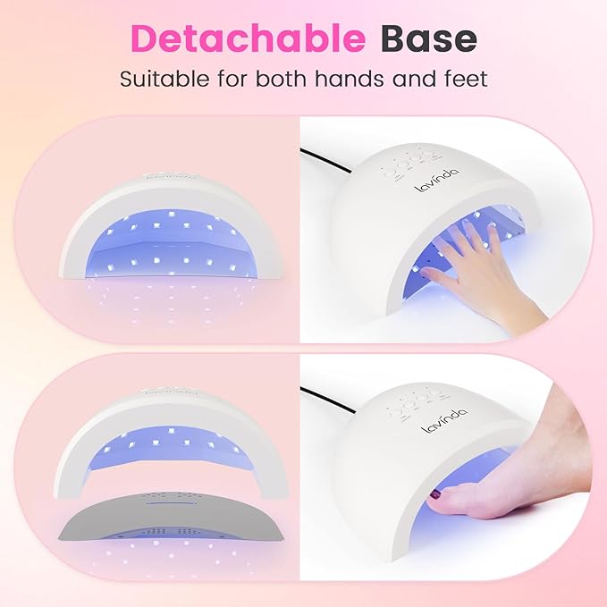 Lavinda UV LED Nail Lamp for Gel Polish, Glow Lite 48W UV Light for Nails Professional Nail Dryer Fast Curing Lamp with 4 Timers, Smart Sensor, Detachable Base for Hands & Feet Home Salon DIY Manicure