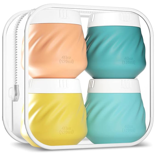 Gemice 4 OZ Travel Size Containers for Toiletries, 4-Pack Leak-Proof Silicone Slime Jars with Lids, BPA Free Small Round Cosmetic Slime Container for Lotion, Cream, Ointments, Travel Essentials