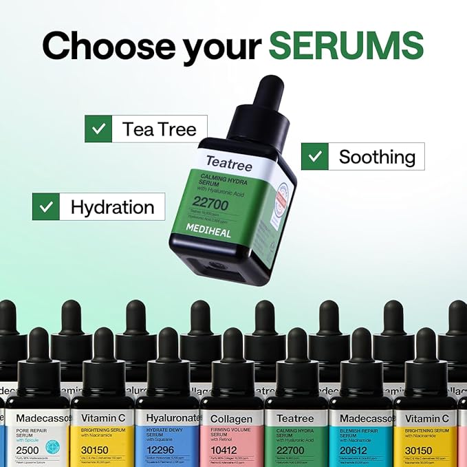 Mediheal Teatree Calming Serum 1.35 fl.oz - Quick Skin Calming and Redness Relief - Sebum Care, Oil Moisture Balance & Deep Moisturization with Hyaluronic Acid