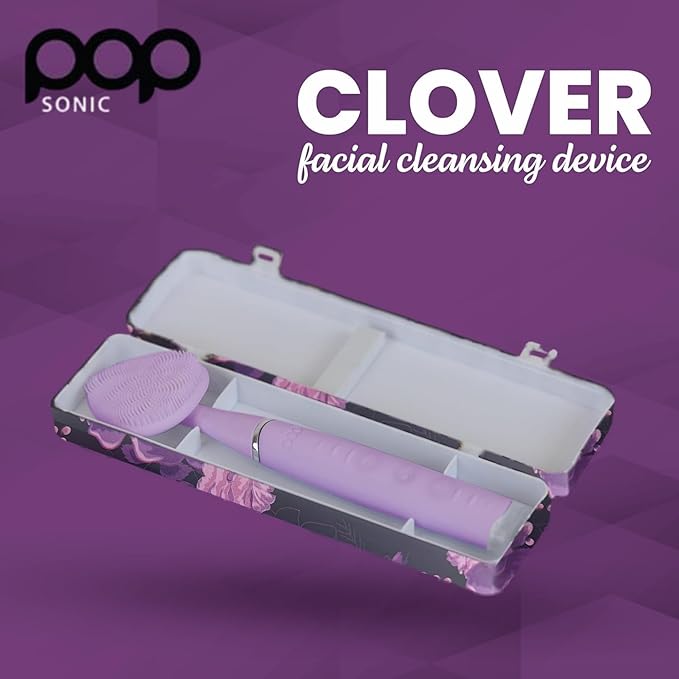 Pop Sonic Clover Facial Cleansing Device- Silicone Pore Cleaning Tool w/Case- 8000VPM, USB Charging Skin Care Tools for Face (Lavendar)