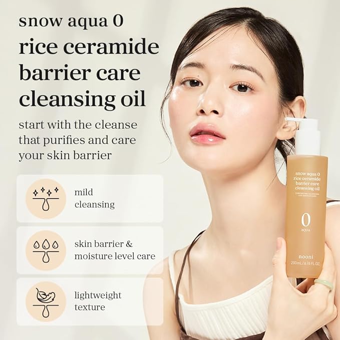 NOONI Facial Cleanser – Snow Aqua 0 Rice Ceramide Barrier Care Cleansing Oil | Makeup Remover, Face Wash, Face Oil Cleanser, Pore Care, Korean Skin Care, Vegan, 6.76 fl oz (200ml)