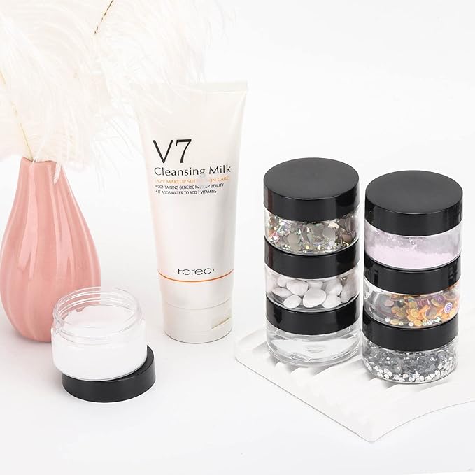 50 Count 1oz Cosmetic Containers with Lids BPA Free Plastic Sample Containers Empty Makeup Containers Refillable Cosmetic Jars Leakproof Travel Jars - Black