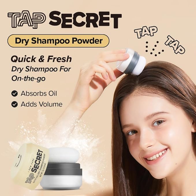 I DEW CARE Tap Secret Dry Shampoo Powder with Biotin Refill - Tap Secret Original | Strengthening & Volumizing, Powder Type, Refillable, Travel size, Non-aerosol, Brunette, Korean Ginseng, 0.24 Oz