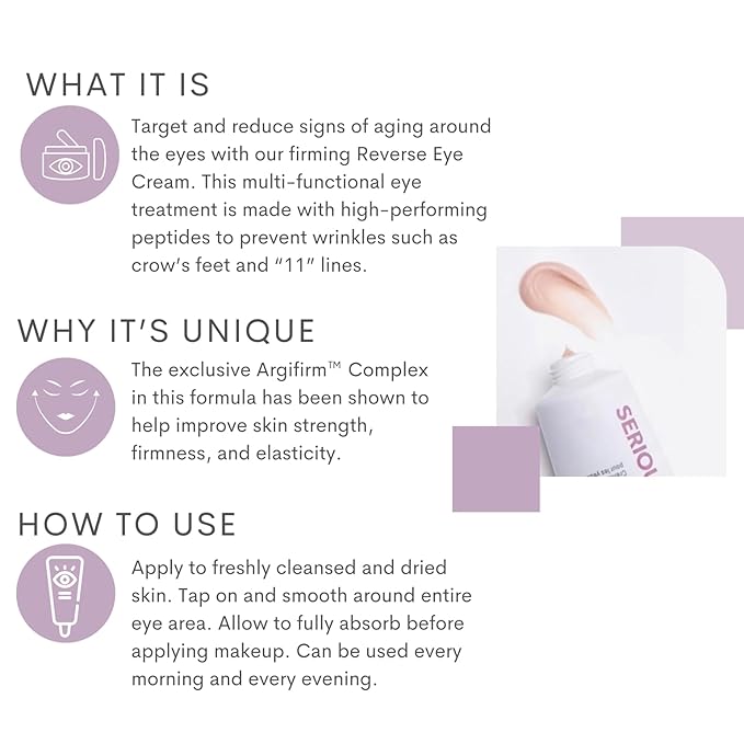 Serious Skincare - Reverse Lift Tightening Eye Cream with Peptides - Hydrating Anti-Aging Eye Cream -Temporarily Lift & Firm Eye Lids and Brow - Skin Firming Wrinkle Formula - Women, Men - 1 Fl. Oz.