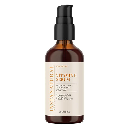 InstaNatural Vitamin C Face Serum with Hyaluronic Acid & Ferulic Acid | Brightening & Hydrating Formula for Radiant, Smooth-Looking Skin – 2 FL Oz