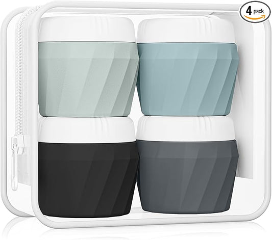 Travel Containers for Toiletries, Premium Cosmetic Silicone Cream Jars, TSA Approved Leak-Proof Refillable Travel Size Toiletries with Clear Bag for Cosmetic Face Body Cream (Gray)