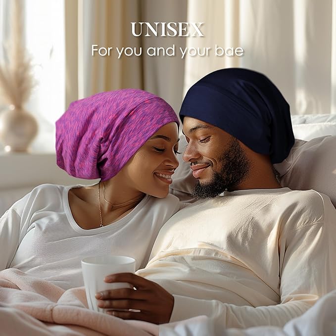 LULUSILK Mulberry Silk Lined Sleep Cap, No More Frizzy Tangled Hair, Stay On All Night Adjustable Silk Hair Wrap for Sleeping, Navy Blue, Pack of 1