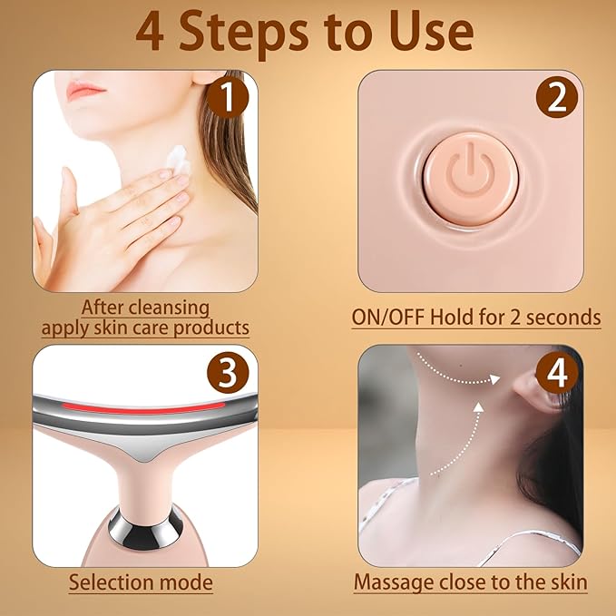 VGY 7-in-1 Face Massager Tool for Skin Care, Red Light Therapy for Face, Double Chin Gift (Pink)