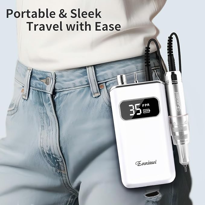 Electric Nail Drill File, Professional Portable Nails Drills Kit with Rechargeable Base 7 uñas Bits, Cordless Efile for Poly Gel Acrylic Nails Remover Home Salon Pedicure Manicure Tool, White
