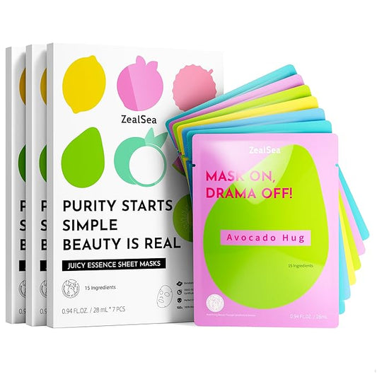 ZealSea Clean Beauty Face Masks Skincare, Minimalism 15 Ingredients Sheet Mask, Dopamine Color Design Facial Mask, Sleepover & Slumber Spa Party Supplies, Women Teen Girl Gifts Trendy Stuff, 21 Pack