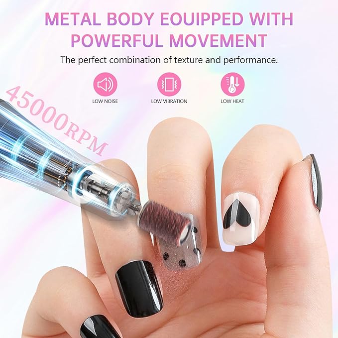Electric Nail Drill - 45000RPM Portable Nail Drill丨Rechargeable Nail E-File Kit with 11 Bits & Base丨LED Screen丨Ultra-Silent, Rechargeable Nail Drills Machine for Acrylic Nails Gel Polishing(White)