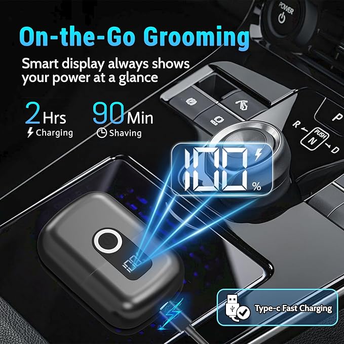 Electric Foil Shavers for Men: Mini Electric Razor, Foil Shaver for Face, IPX7 Waterproof Wet Dry Cordless Razor with 3 Floating Blades, LED Display, USB-C Fast Rechargeable for Travel & Home