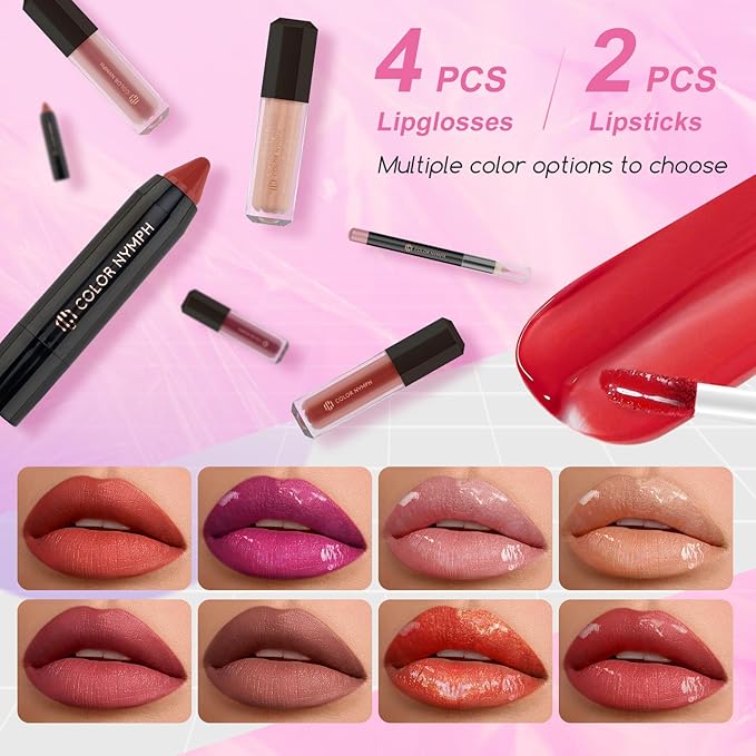 Color Nymph Starter Makeup Kit for Tweens Girls, Train Case for Women Full Kit with Eye Shadow, Lipstick, Blush, Brushes, Lipgloss, Mascara, Brow Wax and Mirror Pink Full Starter Cosmetics Set