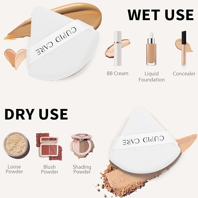 6 Pcs Triangle Powder Puff with 2 Travel Cases, Setting Powder Puffs for Face Powder and Foundation, Velour Makeup Puff for Loose Powder Body Powder, Skin-Friendly, Beauty Makeup Tools