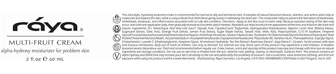 Raya Multi-Fruit Cream with AHA (G-323) | Light, Moisturizing Facial Treatment for Oily and Break-Out Skin | Helps Prevent Black-Heads, White-Heads, and Inflammation | Made with Alpha Hydroxy Acids