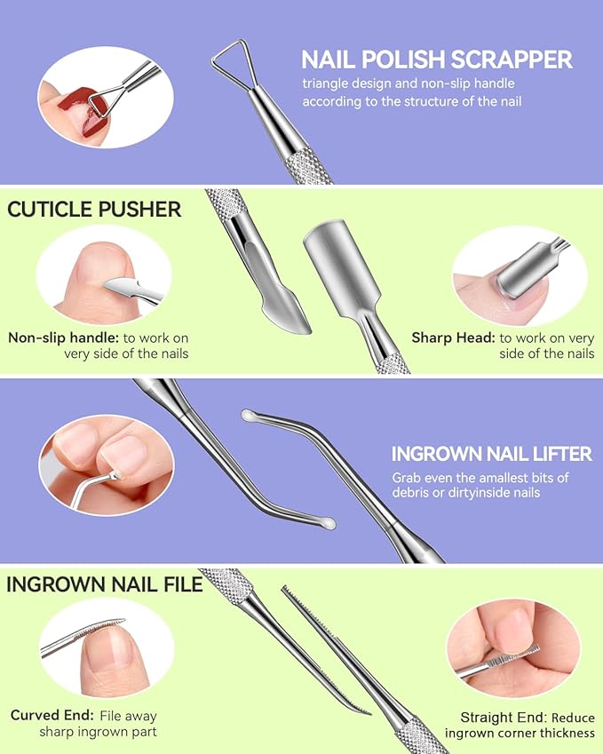 MORGLES Nail Care Kit, Manicure and Pedicure Tools Kit, 3 Nail File 100/180, 3 Buffer Block, Mulberry Cuticle Oil, Trimmer and Pusher