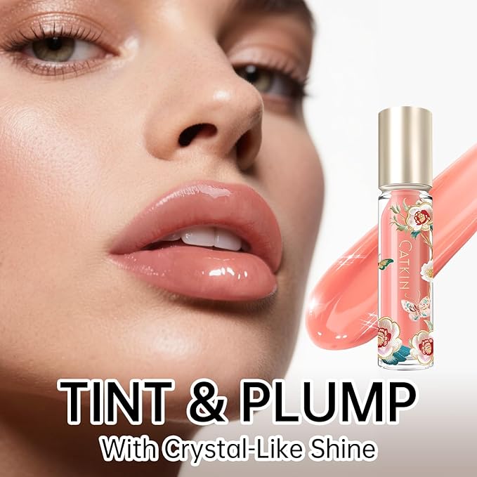 Catkin Lip Plumper Gloss, Tinted Lip Serum with Hyaluronic Acid & Jojoba Oil, Non-sticky Volumizing Hydrating Formula for a High Shine Maximum 3D Look, Plump & Soft Lips 0.12 Fl Oz - C04 Fuchsia Gold