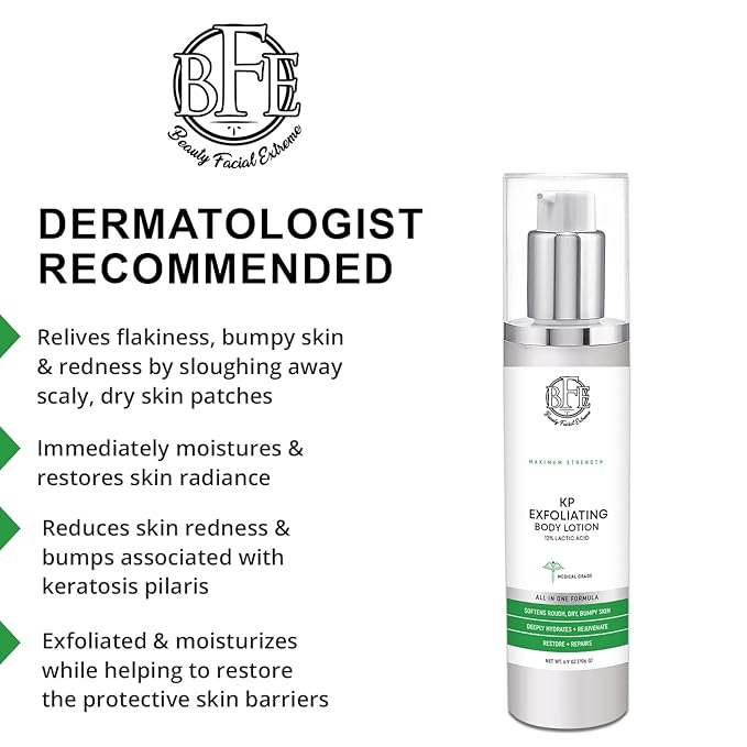 Keratosis Pilaris Exfoliating Body Lotion– 12% Lactic Acid. Provides Immediate Moisture & Gentle Exfoliation to Treat symptoms Associated with Keratosis Pilaris & Dry, Bumpy Skin Conditions.