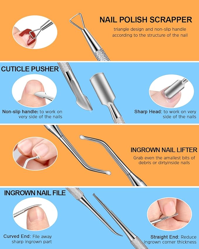 MORGLES Cuticle Remover Tools, Nail Files and Buffers Set with 1 Orange Cuticle Oil, Trimmer and Pusher, Nail Care Kit for Women