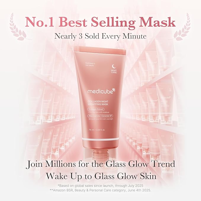 medicube Korean Viral Glass Skin Faical Mask Duo: Collagen Overnight Wrapping Peel Off Facial Mask Pack and Zero Pore Blackhead Mud Facial Mask and Jelly Brush