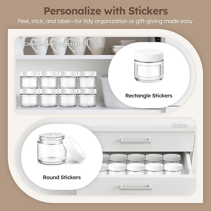 2 oz Glass Jars with Lids, 6 Pack Clear Small Glass Jars with White Lids Leakproof Round Airtight Empty Cosmetic Travel Containers with Inner Liners For Lotions Powders and Candle Making