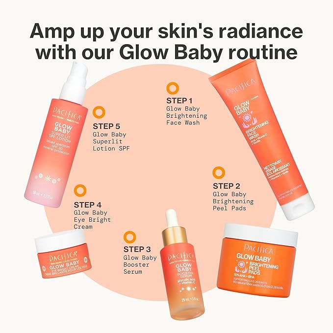 Pacifica Glow Baby Brightening Peel Pads 10% AHA + BHA Exfoliating Face Pads for Glowing Skin Resurfacing Glycolic Acid & Salicylic Acid Pad to Smooth Texture & Minimize Pores Fragrance Free 60 Count