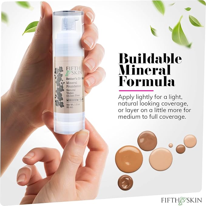 Fifth & Skin: Better’n Ur Skin Liquid Foundation (MEDIUM TAN) - Natural, Organic, Vegan, Cruelty-Free - Gluten-Free Beauty with Buildable Coverage and Palm-Free Luxury - 1 oz