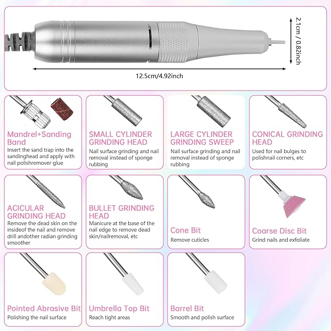 Electric Nail Drill - 45000RPM Portable Nail Drill丨Rechargeable Nail E-File Kit with 11 Bits & Base丨LED Screen丨Ultra-Silent, Rechargeable Nail Drills Machine for Acrylic Nails Gel Polishing(Pink)