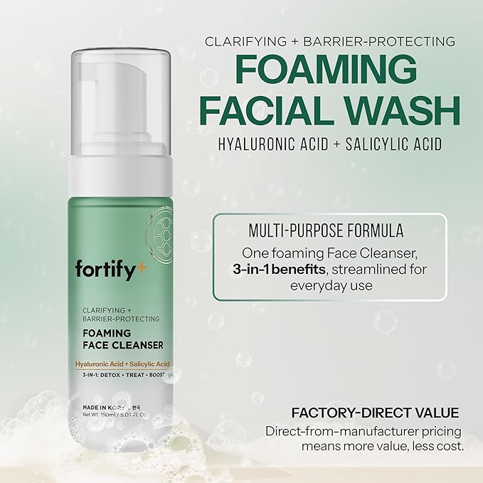 Foaming Facial Cleanser with Hyaluronic Acid + Salicyclic Acid - 3-in-1: Detox, Treat, Boost - Deep Purifying & Hydrating Face Wash - Dermatologist Tested, All Skin Types - 2 Pack