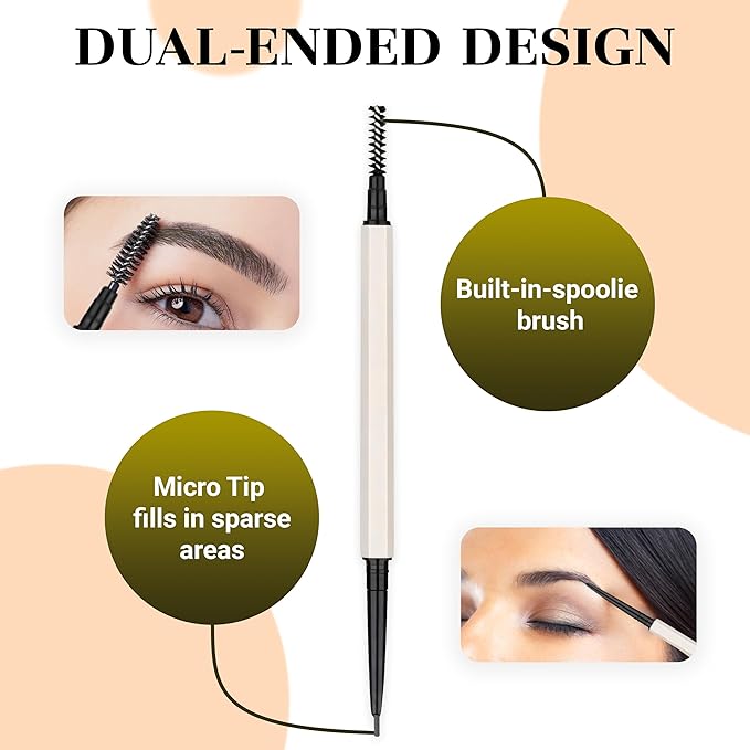 Eyebrow Pencil Make Up for Women - Long-lasting and Waterproof Eyebrow Pencil by Lauren Cruz - Dual-Ended Eyebrow Pen with Micro-tip and Spoolie -Fuller Look Brow Pencil - Deep Brunette