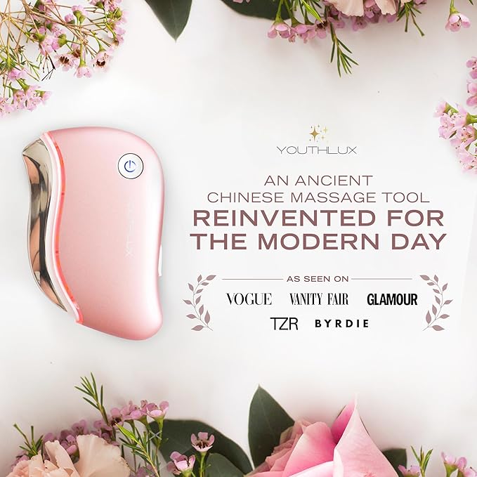 ProSculpt Heated Gua Sha Facial Massager – Electric Guasha Tool for Face Sculpting, Relaxation & Skincare | Soothing Vibration Facial Massage Tool with Contoured Design (Rose Gold)