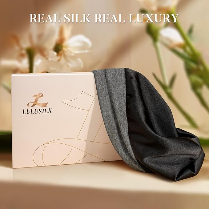 LULUSILK Mulberry Silk Lined Sleep Cap, No More Frizzy Tangled Hair, Stay On All Night Silk Hair Wrap for Sleeping with Adjustable Strap, Silk Bonnet for Women and Men, Dark Grey, Pack of 1