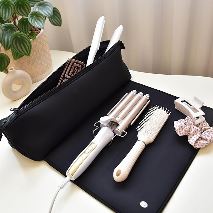 Hair Tools Travel Bag and Heat Resistant Mat for Flat Irons, Straighteners, Curling Iron, and Haircare Accessories, 2-in-1 design, with Interior Pockets, Portable Organizer