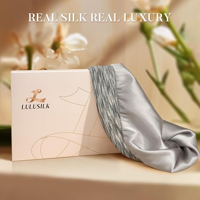 LULUSILK 100% Mulberry Silk Lined Sleep Cap Silk Bonnet for Sleeping, No More Frizzy Tangled Hair, Stay On All Night Adjustable Silk Hair Wrap for Sleeping, Assorted Color Light Grey, Pack of 1